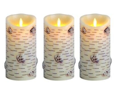 3pc 7in Birch Real Wax Candles，LED Battery Operated Candles for Parties, Holiday