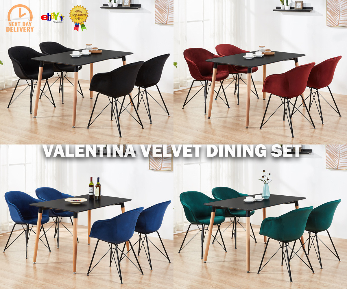 Valentina Velvet Dining Set 4 X Chairs Black Halo Large Dining Table Modern Ebay