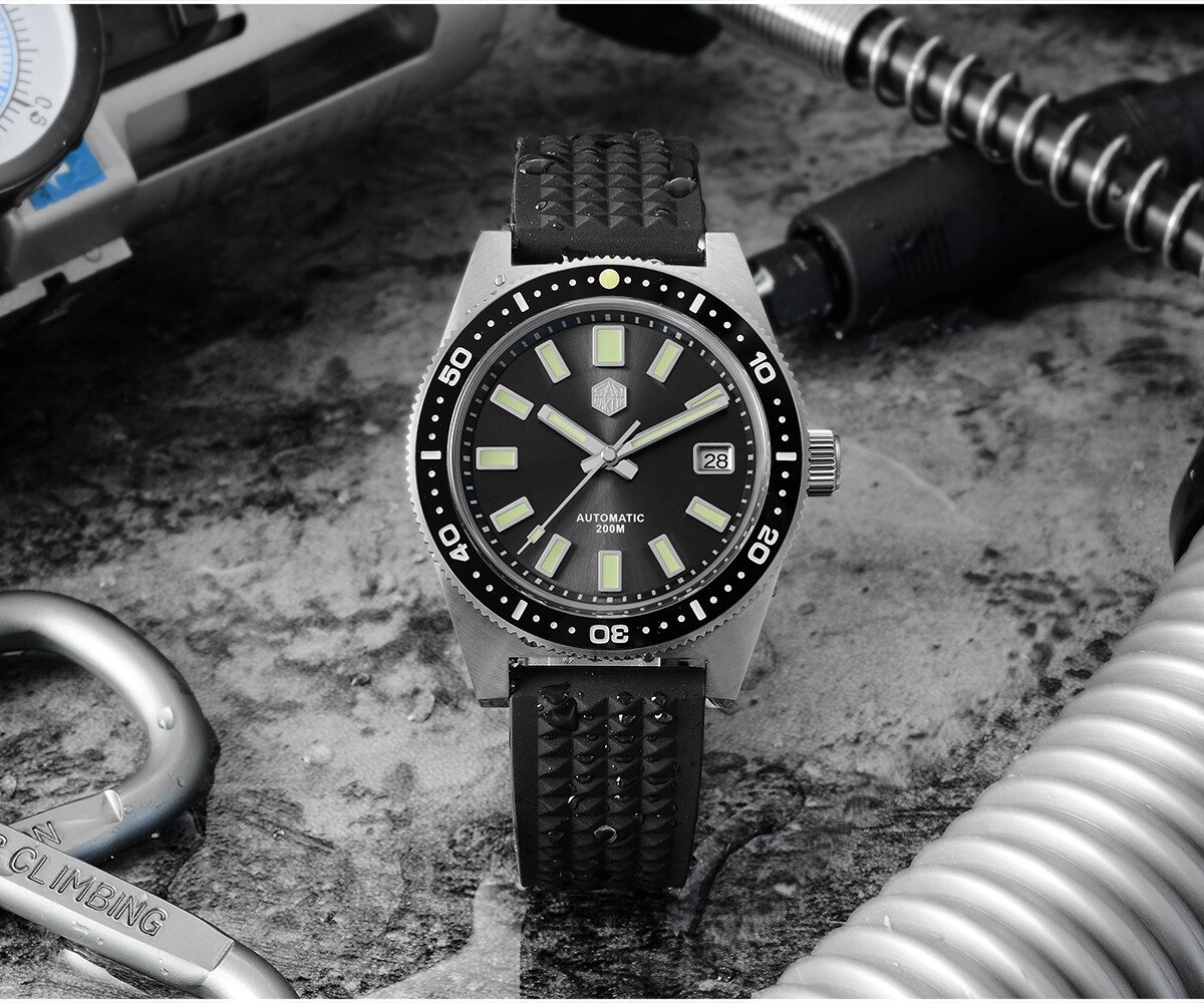 Pre-owned San Martin 62mas V4 Men Automatic Watches Stainless Steel Mechanical Diver Watch