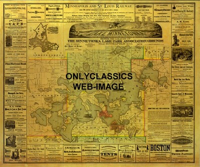 1879 MAP LAKE MINNETONKA WAYZATA MINNESOTA EXCELSIOR MN ADVERTISING 8.5x10 PRINT