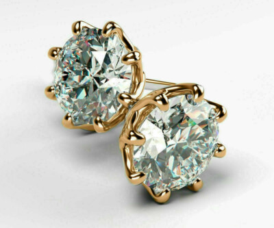 Lab-Created Diamond 4Ct Round Solitaire Stud Earrings 14K Yellow Gold Plated