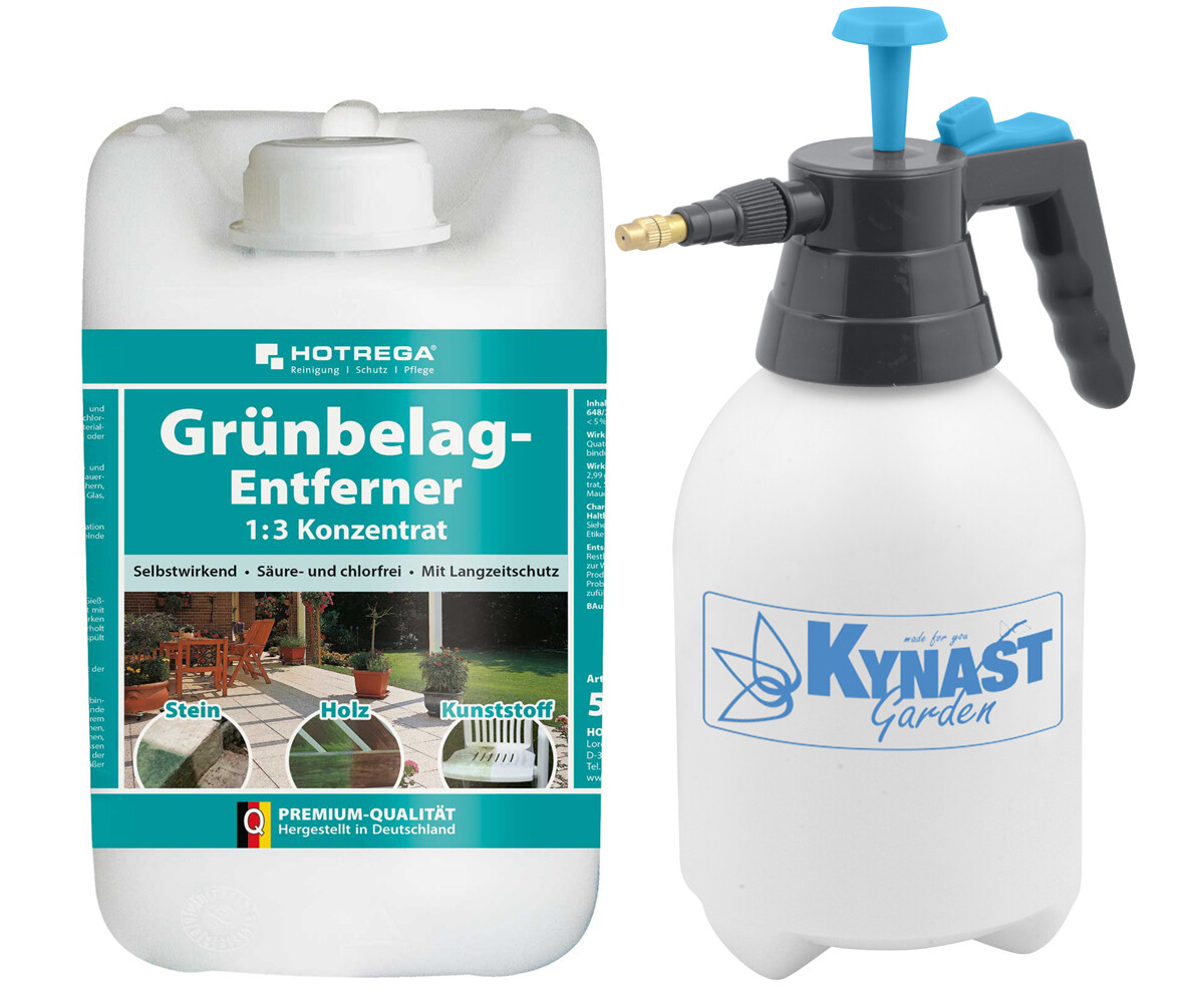 Grünbelagentferner 5 L + Drucksprüher 2 L Unkrautverichter Moosentferner Algen