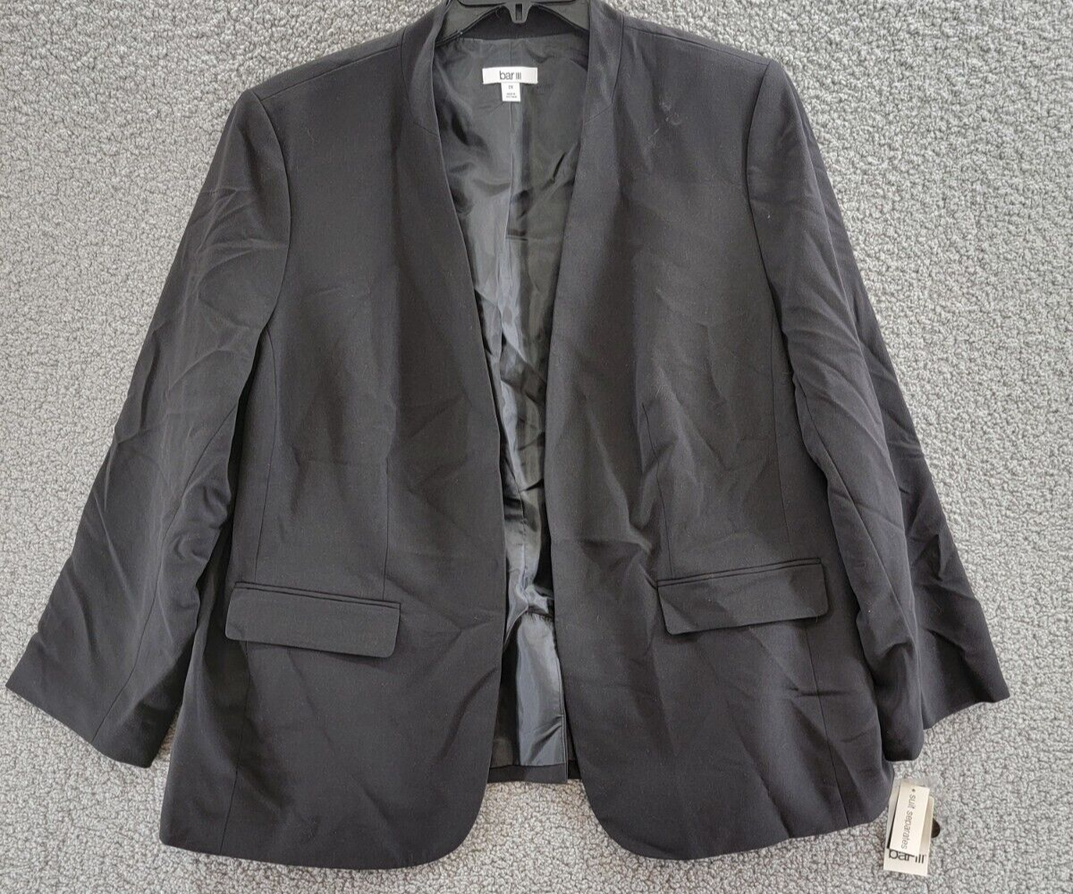 Bar III Trendy Plus Size Open-Front Blazer Women's 2X Black Flap Pockets L/S - Picture 1 of 18