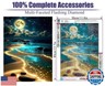 Moonlight Beach Diamond Painting Kits for Adults 5D Seaside Moon Diamond Art Kits for Beginners DIY Full Drill Diamond Gem Art Kits Home Wall Decor 12 x 16 Inch