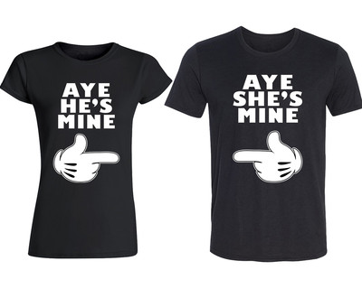 AYE He is Mine She is Mine Couple Tshirt Cartoon Hands Aye He's Mine She's Mine 