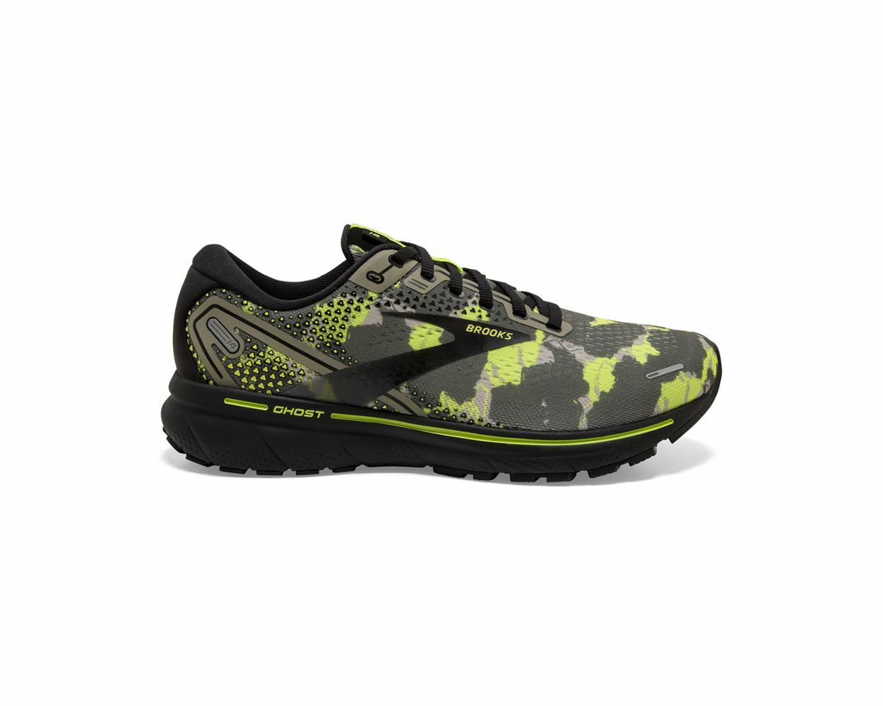 

BROOKS MENS GHOST 14 CAMO Olive Lime Punch Черные кроссовки, Multicolor, BROOKS GHOST 14