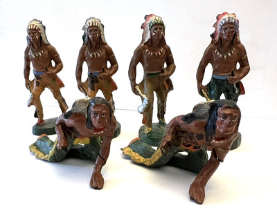 Vintage Elastolin North American Indian 6 Toy Figures Germany