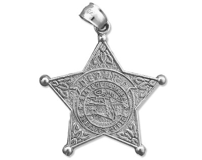 Rhodium Plated 925 Sterling Silver State of Florida Sheriff Deputy Badge Pendant