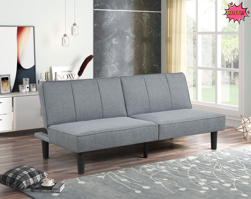 Gray Sofa Seat Futon Foldable Modern Couch Sleeper Bed Linen Fabric Living Room