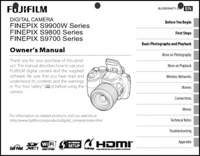 FujiFilm FinePix S9700 S9800 S9900W Digital Camera User Guide Instruction Manual