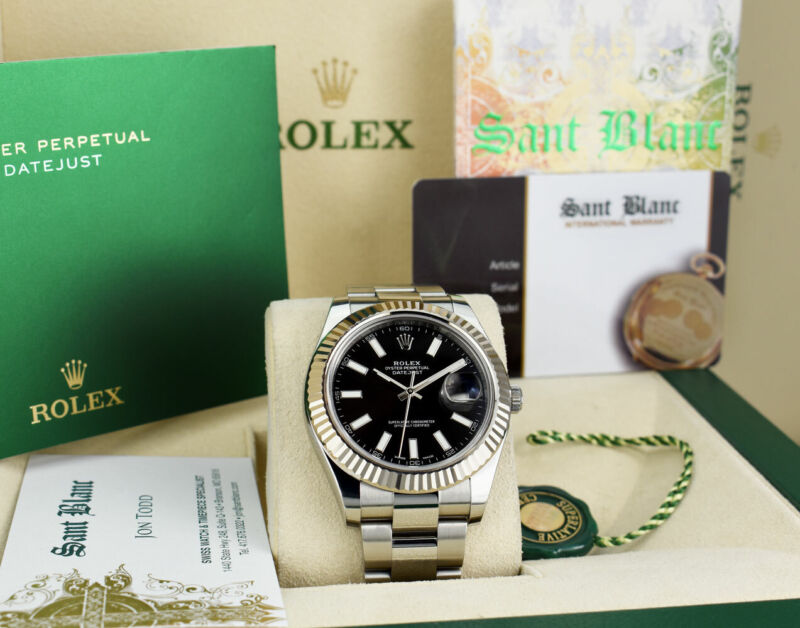 Rolex 18kt White Gold & Ss Datejust Ii 41mm Black Box Books  116334 - Sant Blanc
