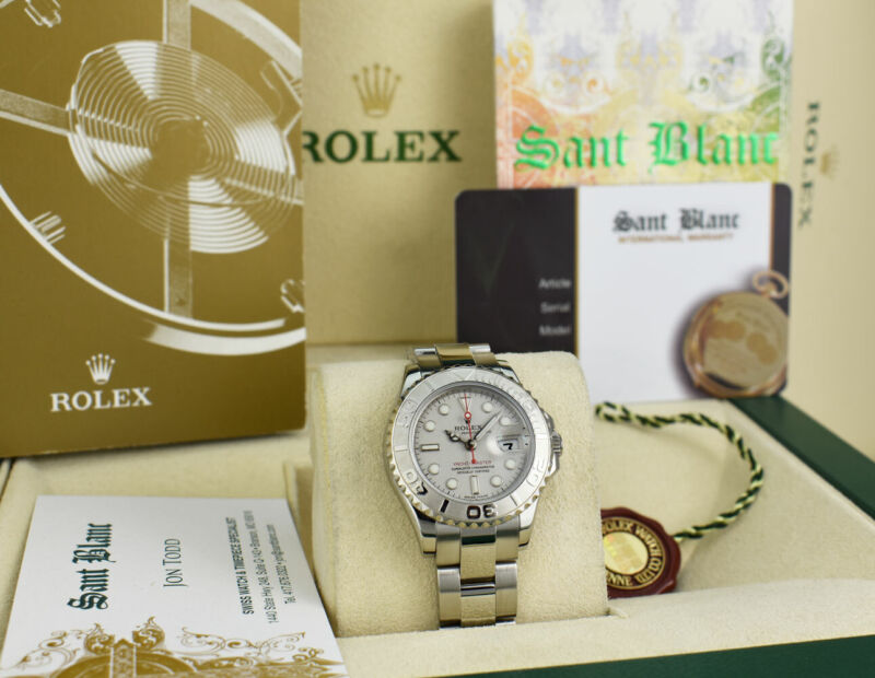 Rolex Ladies 29mm Platinum & Stainless Yachtmaster Box & Books 169622 Sant Blanc