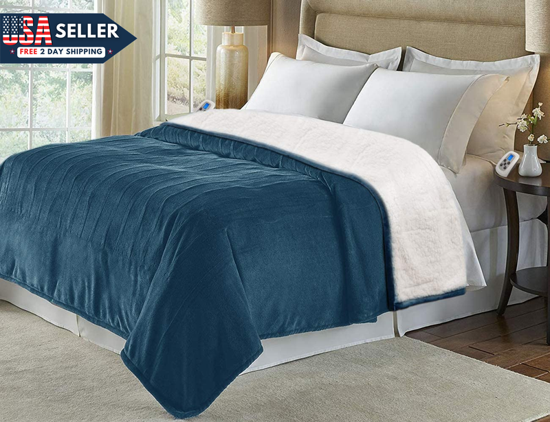 Marquess King Size Electric Blanket,Flannel Sherpa Washable and Comfortable Heat
