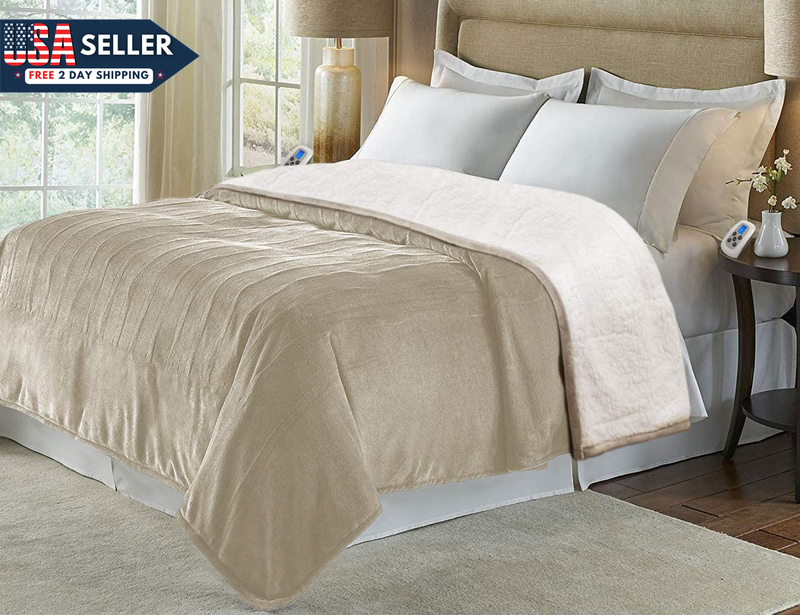 Marquess King Size Electric Blanket,Flannel Sherpa Washable and Comfortable Heat