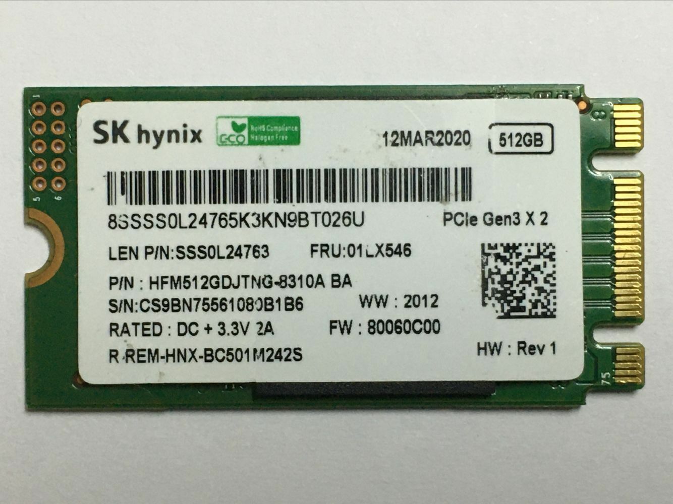 SKHynix 512GB 256GB PCIe Gen3 x 2 M.2 2242 NVMe SSD SKHynix 512GB 256GB PCIe Gen3 x 2 M.2 2242 NVMe SSD