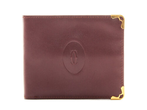 Auth CARTIER Men's Black Leather Must De Cartier Logo Bifold Auth CARTIER Men's Black Leather Must De Cartier Logo Bifold