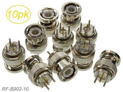 10-Pack BNC Male PCB Mount 50-ohm Thru Hole Vertical Solder Type RF Connectors