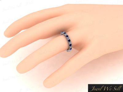 Pre-owned Jewelwesell 1.50ct Round Cut Sapphire Diamond Shared Prong Eternity Band Ring 10k Gold Gh I1