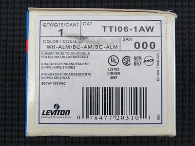 Leviton TTI06-1AW Dimmer True Touch Single Pole/3-Way, Incandescent