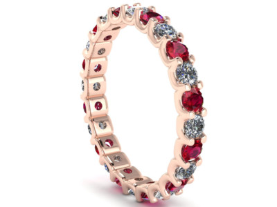 Pre-owned Jewelwesell 1.30ct Round Ruby Diamond Shared U-prong Eternity Band Ring 14k Gold Aaaa F Vs2