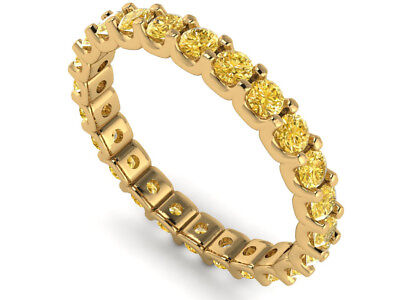 Pre-owned Jewelwesell 0.90ct Round Yellow Diamond Shared U-prong Eternity Band Ring Solid 14k Gold I1