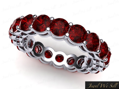 Pre-owned Jewelwesell 5.10ct Round Ruby Open Gallery Shared Prong Eternity Ring 14k White Gold Aaaa