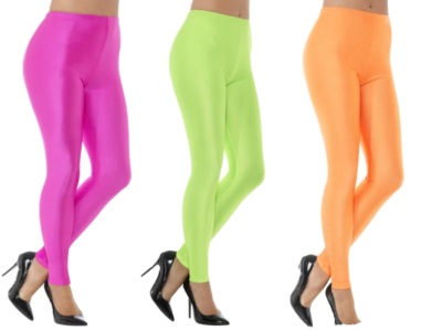 80s Leggings Neon Pink Green Orange Spandex Ladies Fancy Dress