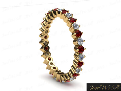 Pre-owned Jewelwesell 1.50ct Round Diamond & Ruby Vertical Prong Wedding Eternity Band Ring 14k Gold In White
