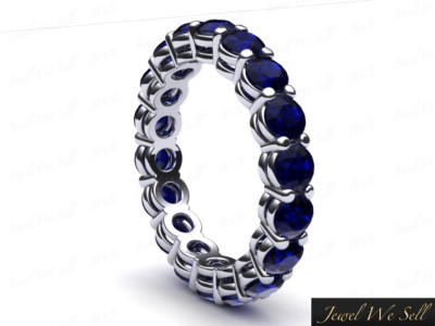 Pre-owned Jewelwesell 3.45ct Sapphire Open Gallery Shared Prong Eternity Band Ring 14k White Gold Aa