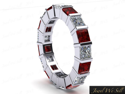 Pre-owned Jewelwesell 2.75ct Princess Ruby Diamond Bar Set Wedding Eternity Band Ring 18k Aaaa F Vs2