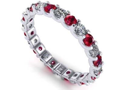 Pre-owned Jewelwesell Natural 1.95ct Ruby Diamond U-prong Eternity Band Ring 18k White Gold Aaaa F Vs2