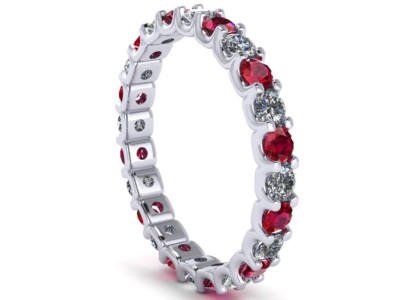 Pre-owned Jewelwesell Natural 1.95ct Ruby Diamond U-prong Eternity Band Ring 18k White Gold Aaaa F Vs2