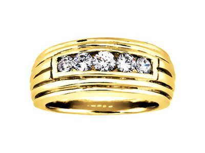 Pre-owned Jewelwesell Natural 0.35ct Round 5stone Mens Wedding Band Ring 14k Yellow Gold I Si2 Channel