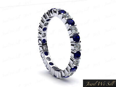 Pre-owned Jewelwesell 1.50ct Round Cut Sapphire Diamond Shared Prong Eternity Band Ring 10k Gold Gh I1