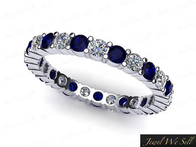 Pre-owned Jewelwesell 1.50ct Round Cut Sapphire Diamond Shared Prong Eternity Band Ring 10k Gold Gh I1