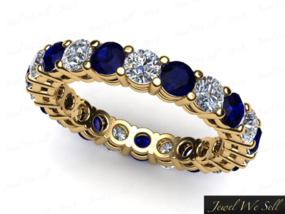 Pre-owned Jewelwesell 2.75ct Sapphire Diamond Shared Prong Gallery Eternity Band Ring 10k Gold Aaa Si2 In J