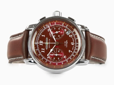Pre-owned Zeppelin Lz126 Los Angeles Quartz Watch, Red, 42 Mm, 7614-6