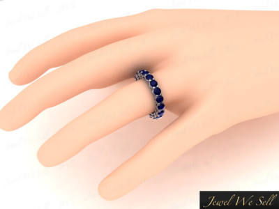 Pre-owned Jewelwesell 3.45ct Sapphire Open Gallery Shared Prong Eternity Band Ring 14k White Gold Aa
