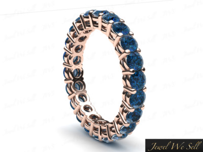 Pre-owned Jewelwesell 1.35ct Round Blue Diamond Shared Prong Gallery Wedding Eternity Band Ring 18k Si In H