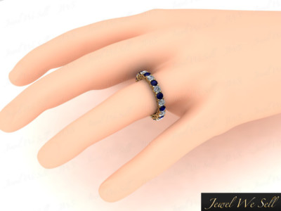 Pre-owned Jewelwesell 2.75ct Sapphire Diamond Shared Prong Gallery Eternity Band Ring 10k Gold Aaa Si2 In J