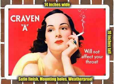 Metal Sign - 1939 Craven A Cigarettes Won't Affect Throat- 10x14 inches