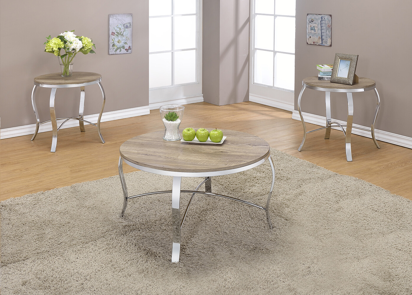 3 Pieces Coffee End Table Set Contemporary Round Living Room Accent Furniture EBay