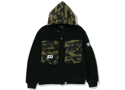Pre-owned Bape Big Pocket Relaxed Fit Boa Jacket Black [001lji801004mblk]