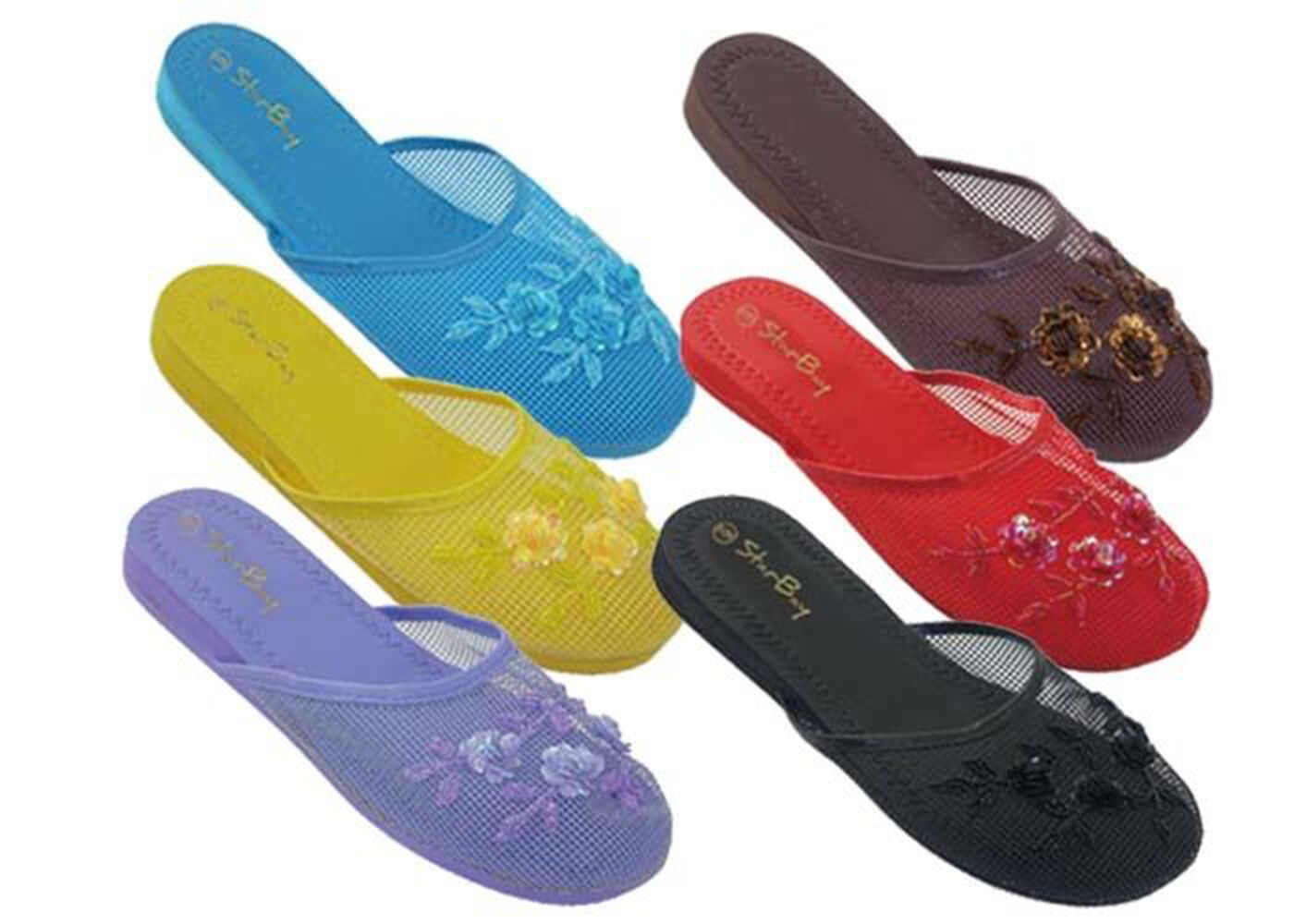 Women's Chinese Mesh Slipper Sequin Floral Beaded Sandals Women's Chinese Mesh Slipper Sequin Floral Beaded Sandals