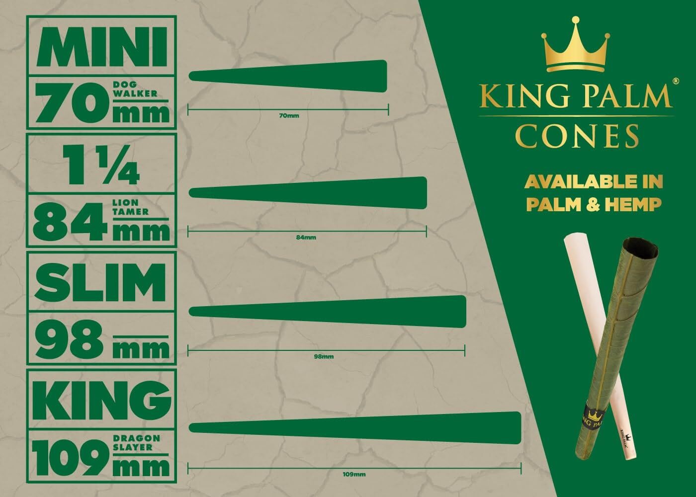 King Palm | King Size | Natural | Organic Pre-rolled Palm Cones | 25 Per Tube