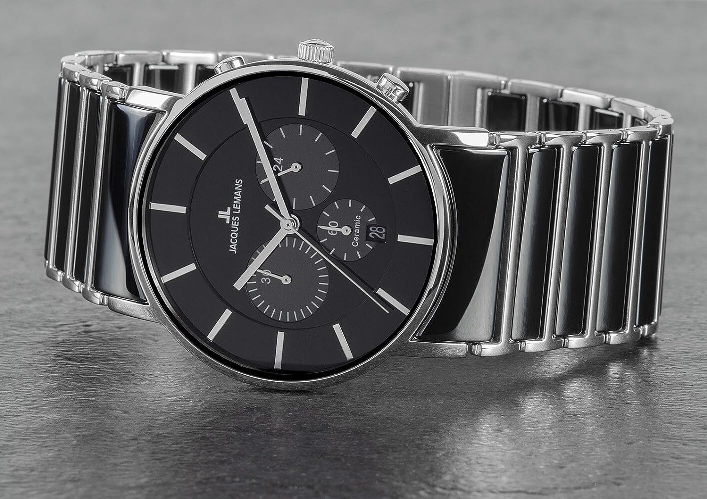 Pre-owned Jacques Lemans Men's  York 1-1815a Black Ceramic And Stainless Steel Watch