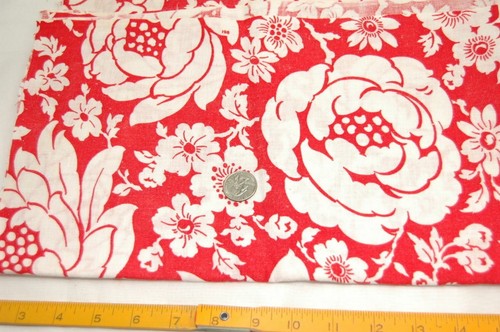 Vintage Red & White Feedsack Flour Sack Fabric 28 x 37 Floral