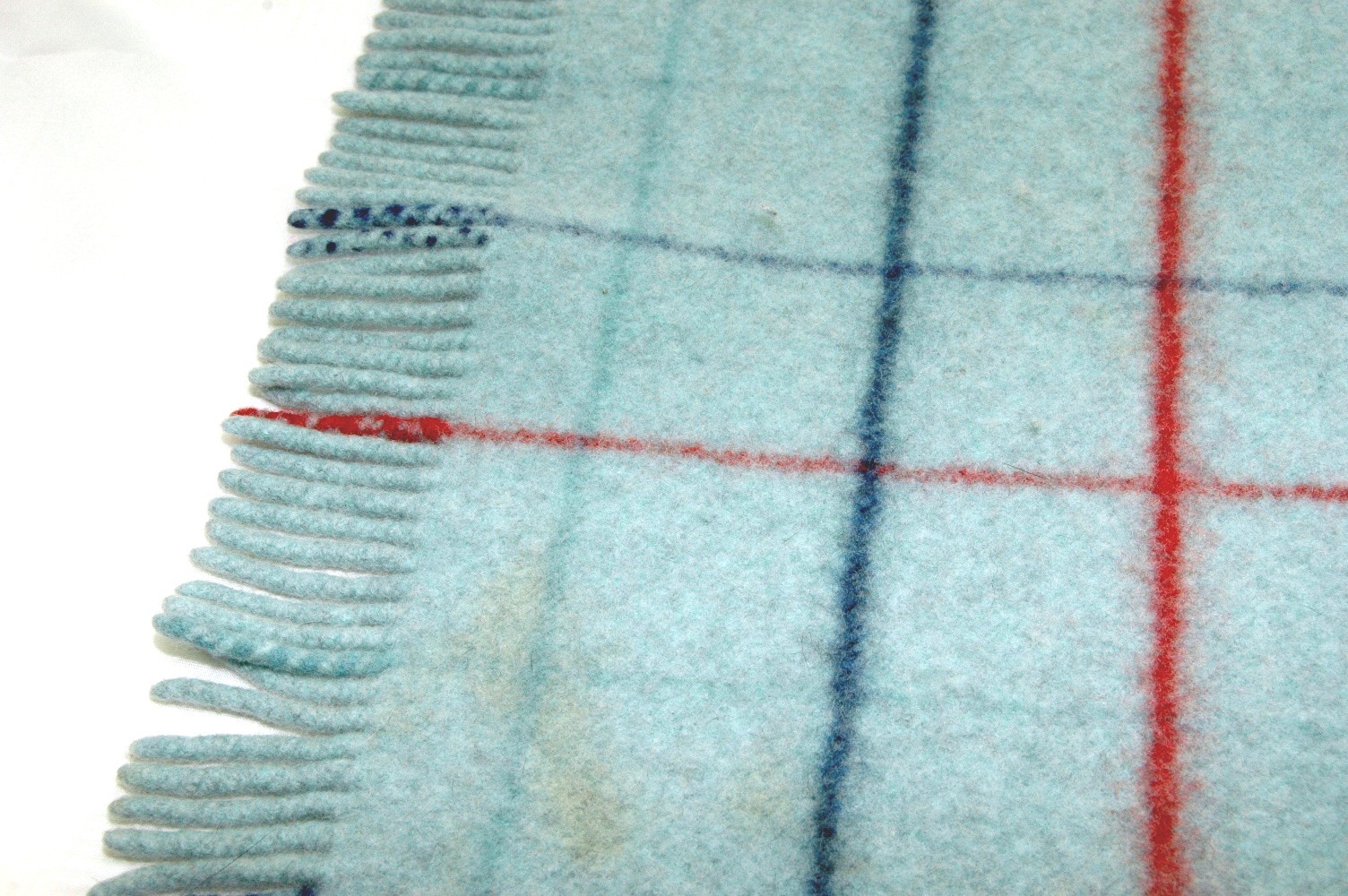 Primitive Red Blue Plaid Felted Wool Blanket Piece