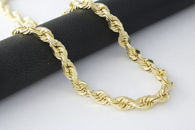 14K Yellow Gold Solid 1mm-10mm Rope Chain Diamond Cut Pendant Necklace 16"- 30"
