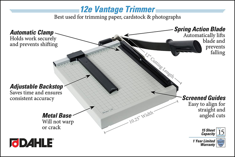 12E Vantage Paper Trimmer, 12" Cut Length, 15 Sheet, Automatic Clamp, Adjustable
